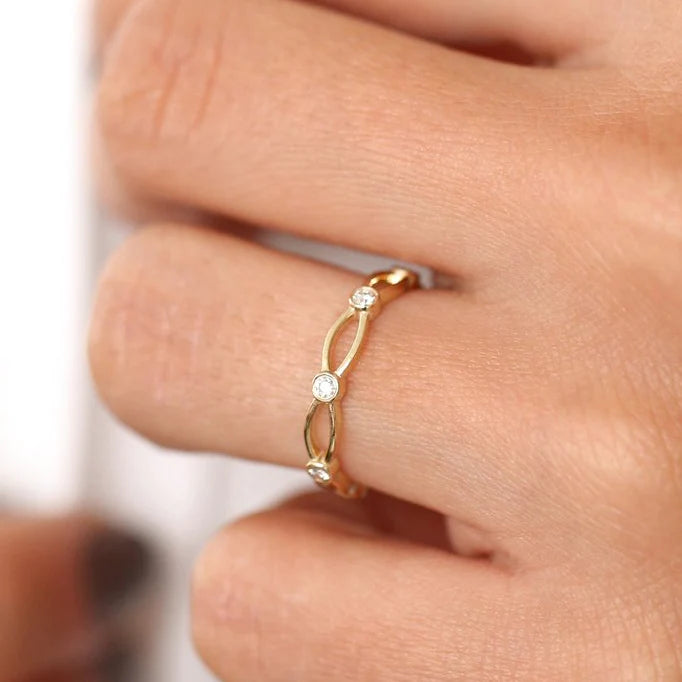 Solid Gold Bezel Setting Unique Diamond Wedding Band