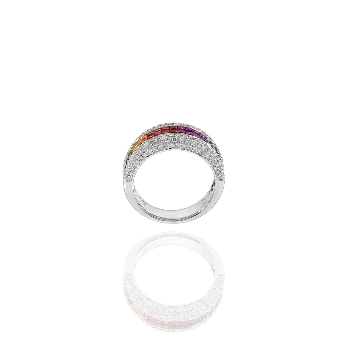 Solid Gold Multi Color Sapphire and Diamond Ring