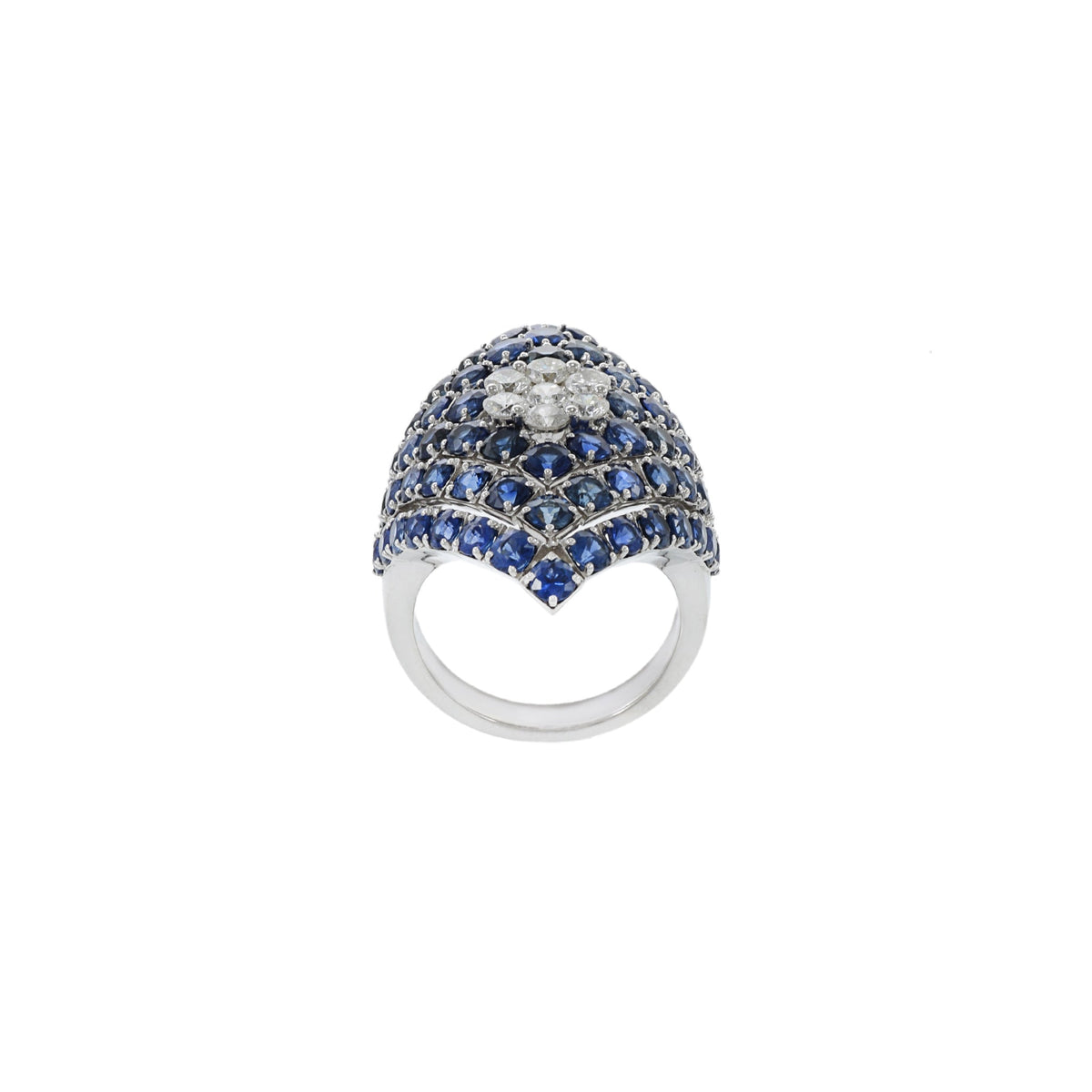 Solid Gold Blue Sapphire And Diamond Flower Center Ring