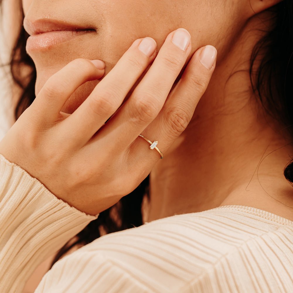 Solid Gold Single Baguette Diamond Ring (8ADB43)