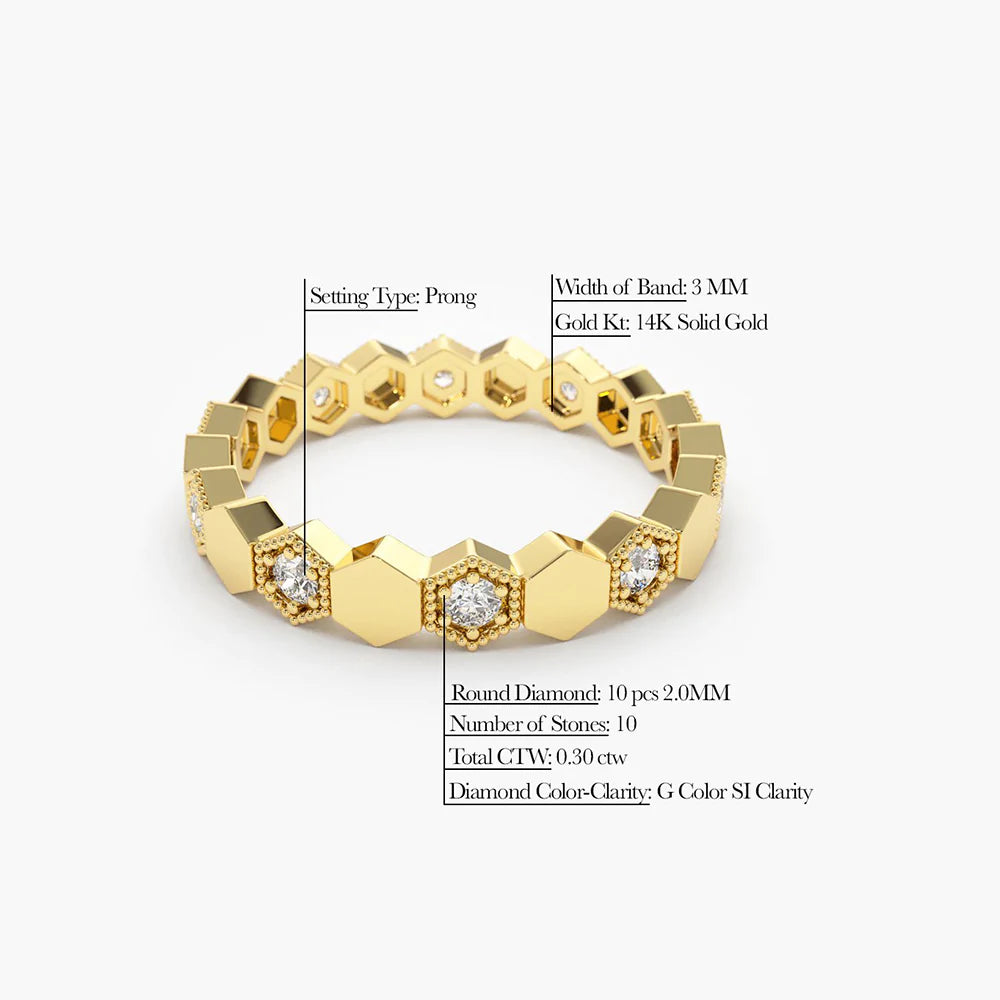 Solid Gold Honeycomb Diamond Eternity Wedding Band