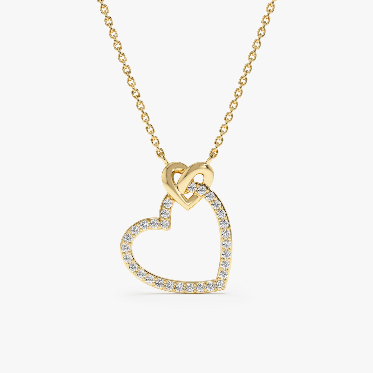 Solid Gold Heart in Heart Diamond Necklace (482A50)
