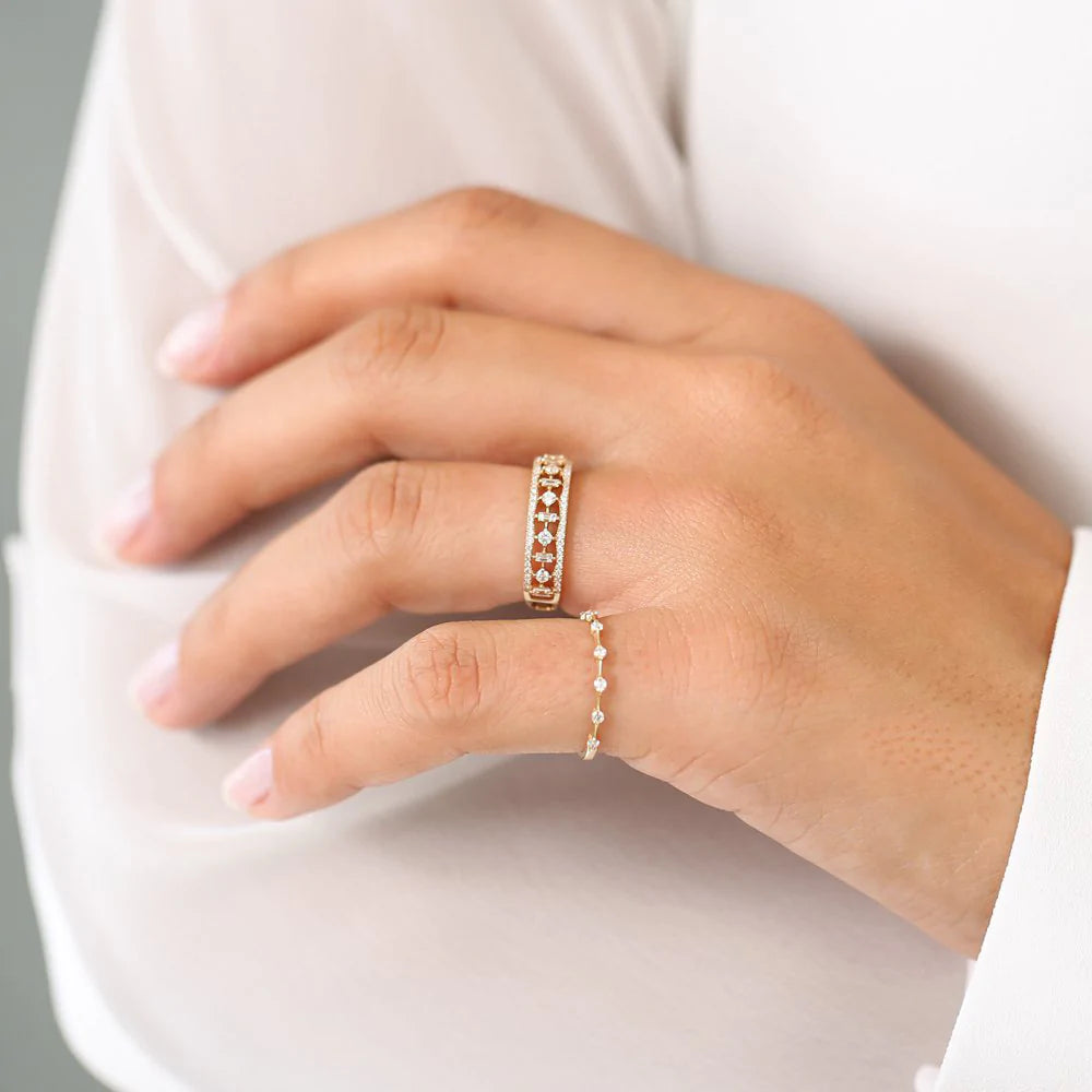 Solid Gold Unique Baguette Diamond Wedding Ring
