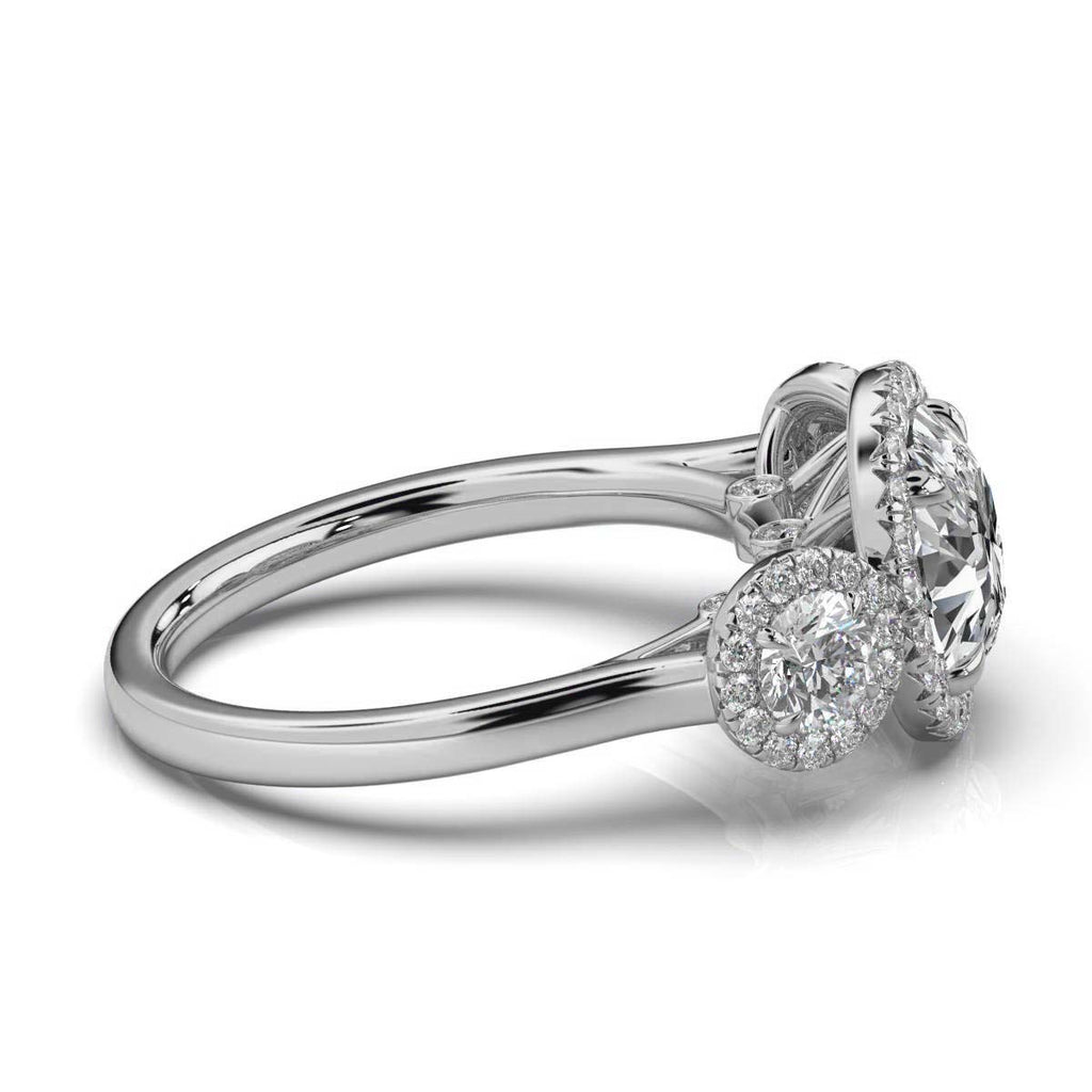 18K Solid Gold 0.97 CT Round Diamond Halo Ring