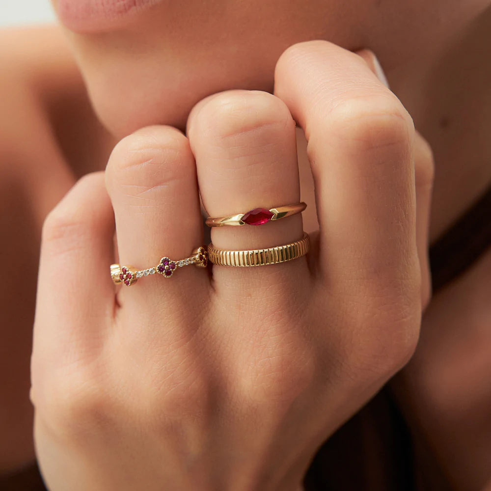 Solid Gold Full Eternity Clover Ruby and Diamond Ring