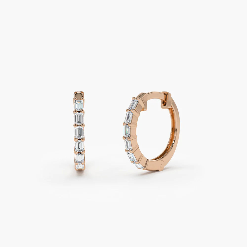 Solid Gold Mini Baguette Huggie Earrings