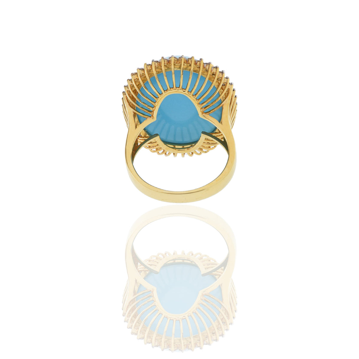 Solid Gold Natural Sleeping Beauty Turquoise Ring with Diamonds - (666EF9)