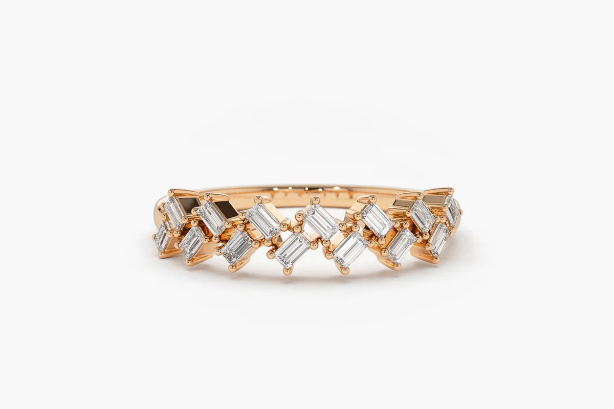 Solid Gold Zig Zag Baguette Diamond Ring (BE1D6E)