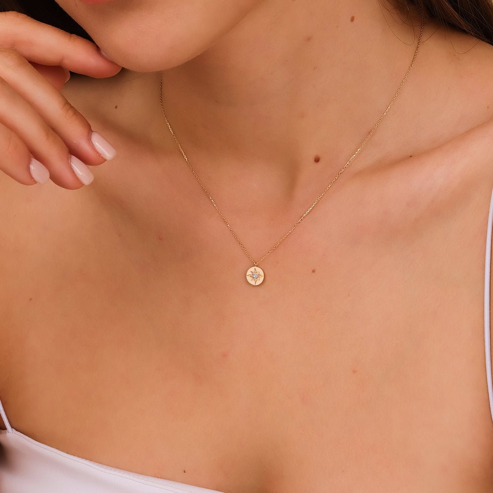 Solid Gold Single Diamond Starburst Necklace