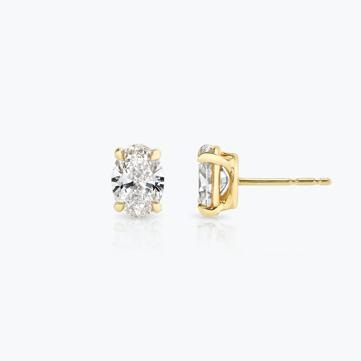 Solid Gold Oval Solitaire Studs , 1ct. Moissanite Diamond Studs