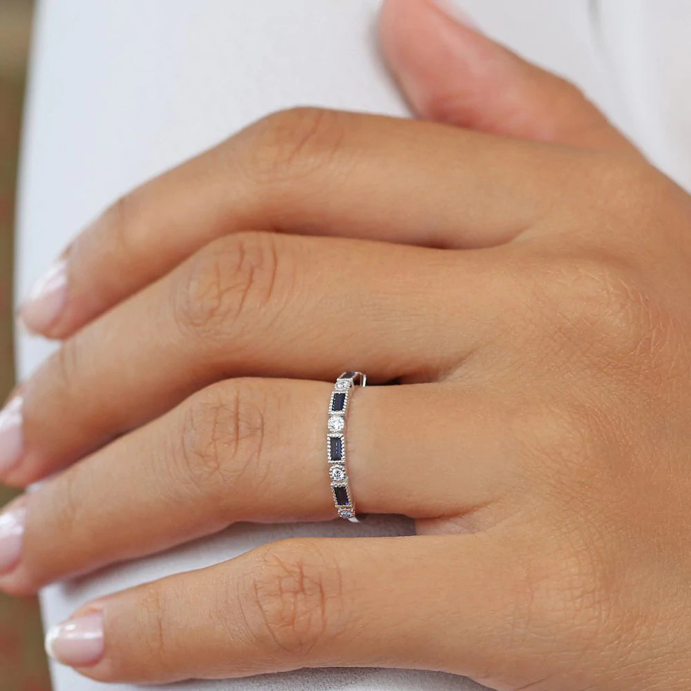 Solid Gold Sapphire Baguette and Diamond Ring (60DC7F)