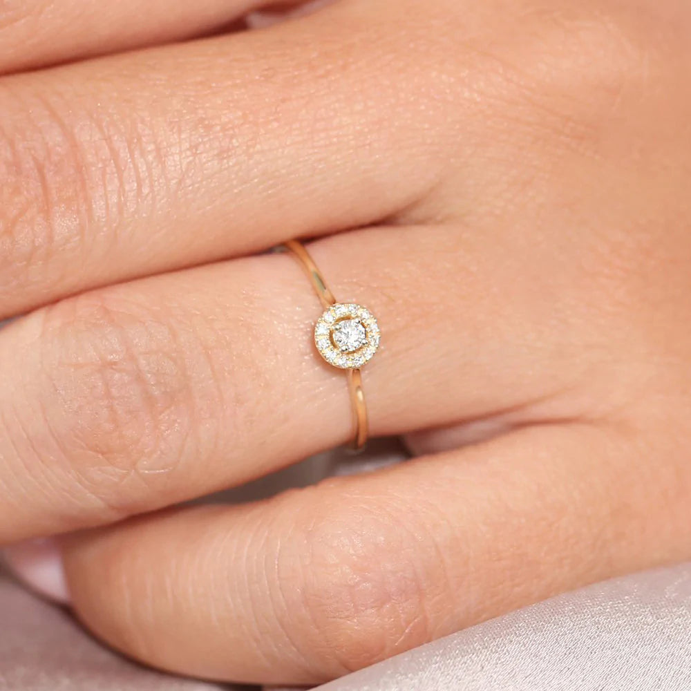 18K Solid Gold Halo Diamond Ring