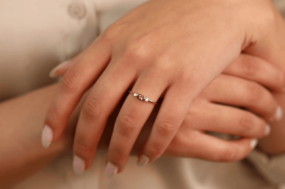 14K Solid Gold Oval Pink Sapphire Engagement Ring