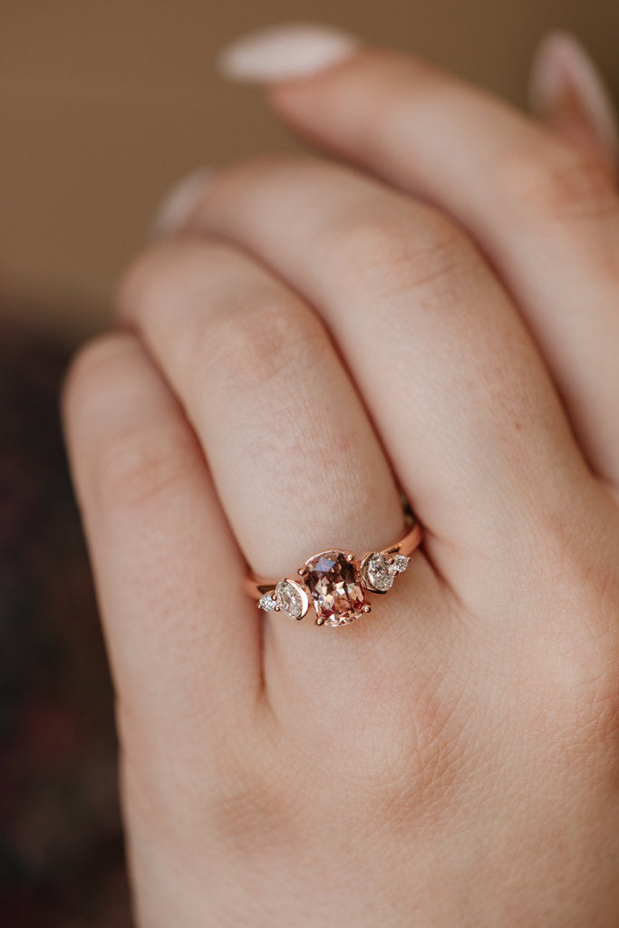 Solid Gold 1.74 ct Long Cushion Deep Pink Garnet Ring