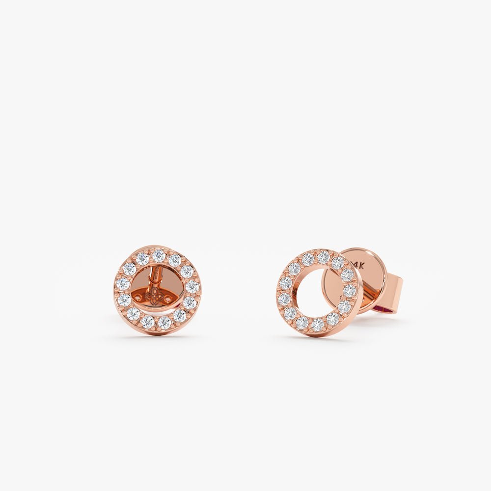 Solid Gold Halo Disc Diamond Stud Earrings