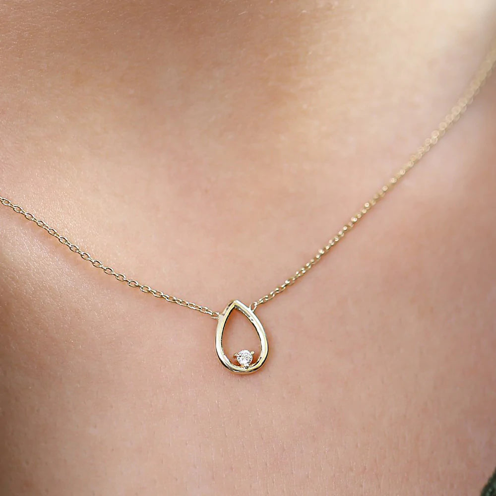 Solid Gold Floating Teardrop Diamond Necklace