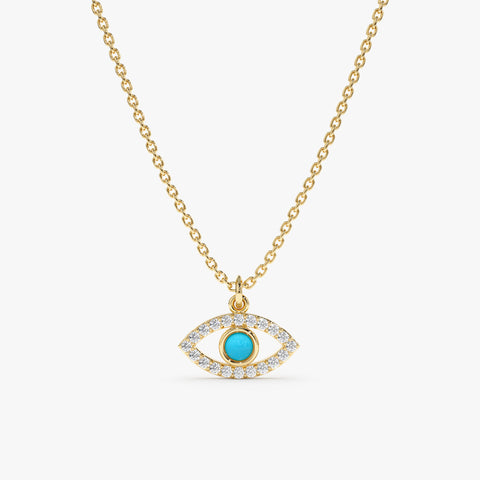 Solid Gold Diamonds & Turquoise Eye Necklace (8D51F4)