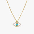 Solid Gold Diamonds & Turquoise Eye Necklace (5EF210)