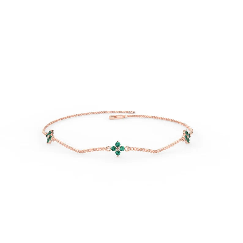 Solid Gold Flower Emerald Bracelet