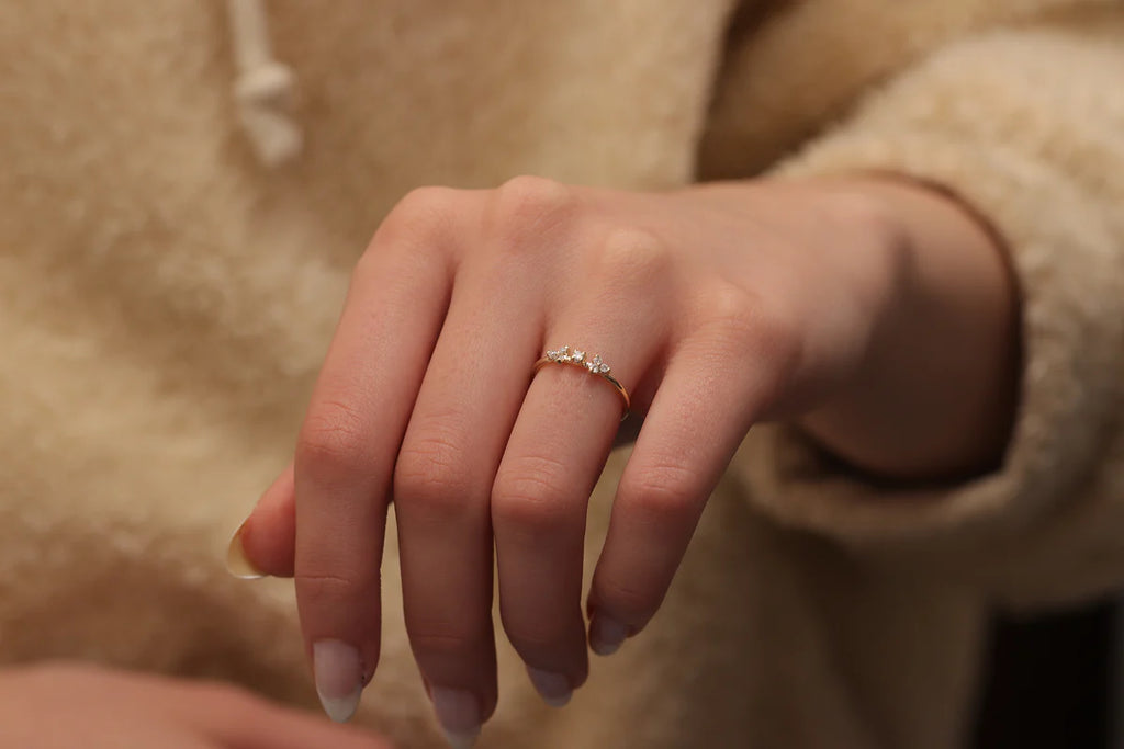 Solid Gold 7 Moissanite Diamond Ring