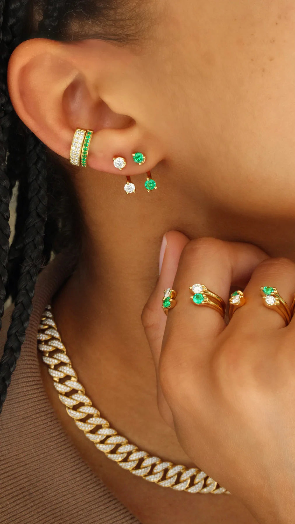 Solid Gold Emerald Orbit Earring