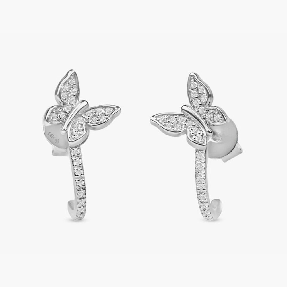 Solid Gold Diamond Butterfly Huggies