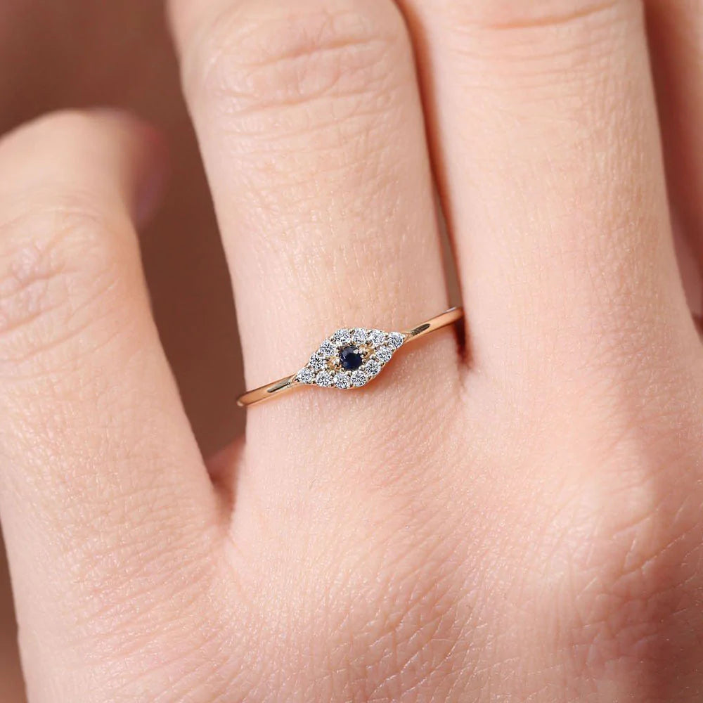 Solid Gold Diamond and Sapphire Evil Eye Ring