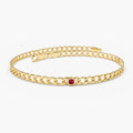 Solid Gold Cuban Link Bracelet w/ Bezel Setting Ruby Bracelet