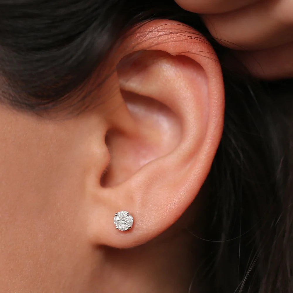 Solid Gold 5MM Illusion Setting Diamond Studs, Diamond Stud Earrings