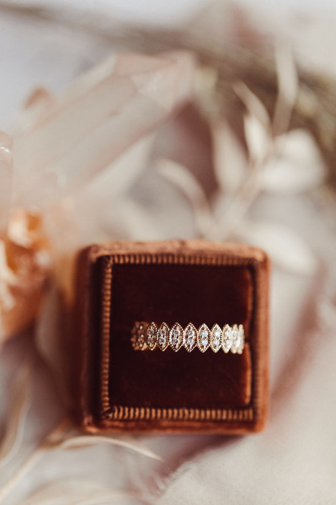 Solid Gold Marquise Shape with Milgrain Diamond Band (7D6B51)