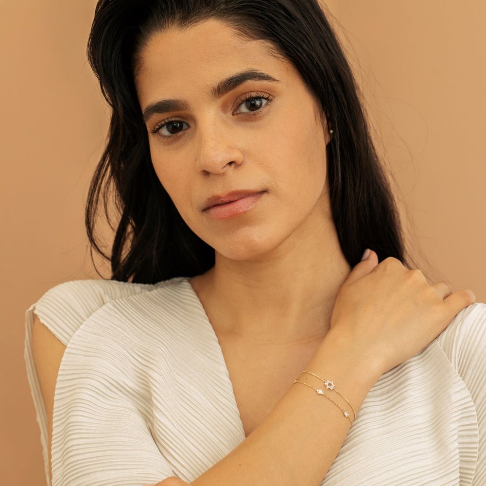 Solid Gold Dainty Diamond Star of David Bracelet