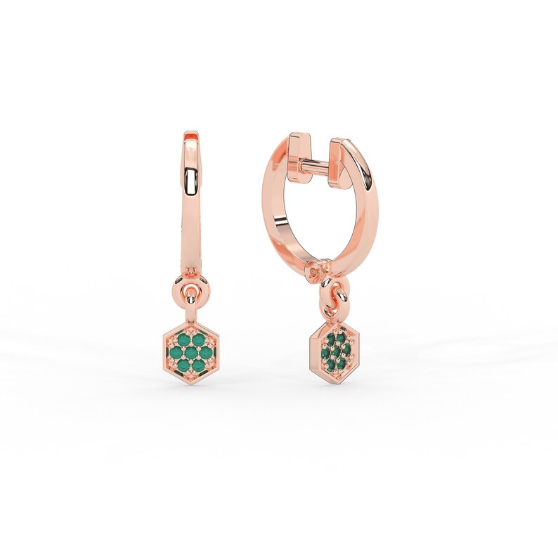 Solid Gold Natural Emerald Hoop Earring