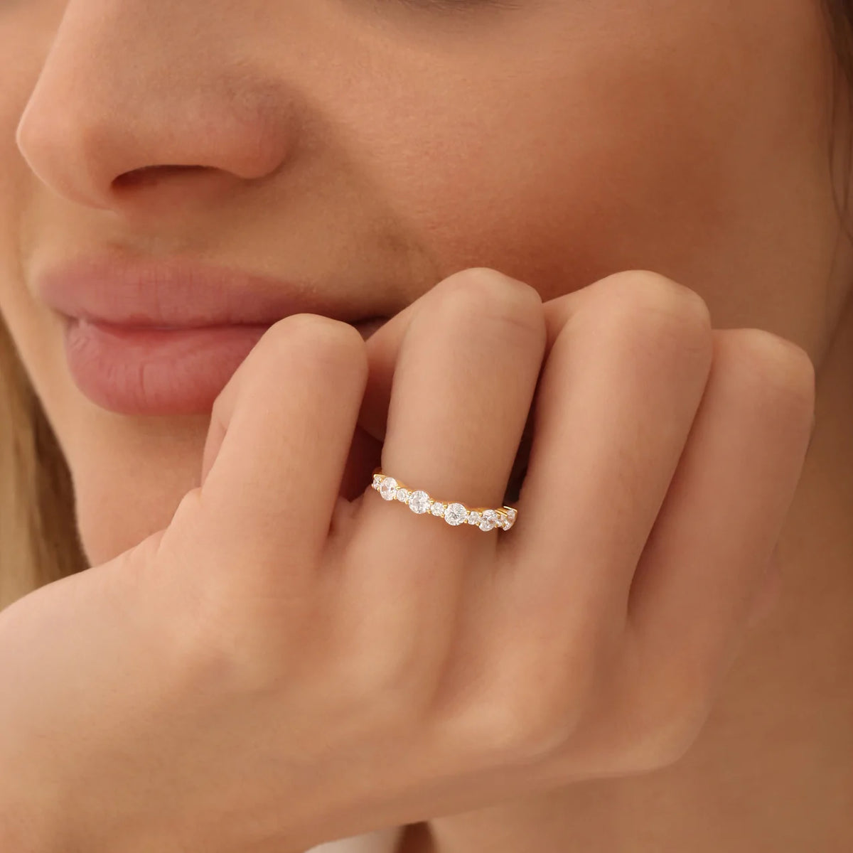 Solid Gold Round Diamond Anniversary Ring