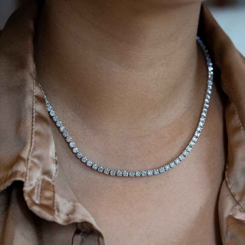 Solid Gold Natural Diamond Tennis Necklace