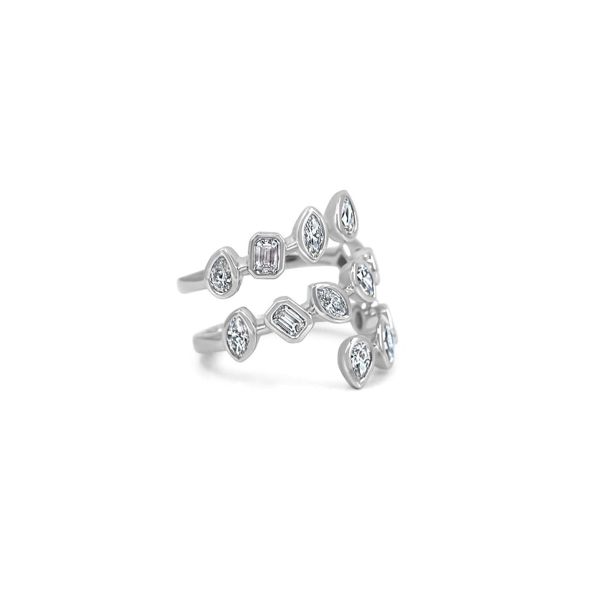 Solid Gold Multi Diamond Shape Spaced Bezel Wrap Ring (C68F12)