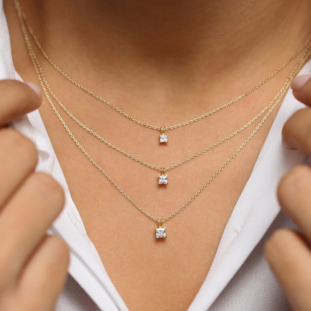 Solid Gold Princess-Cut Diamond Solitaire Pendant
