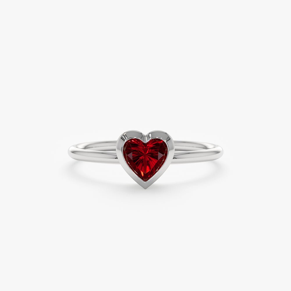 Solid Gold Natural Garnet Heart Ring