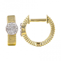 Solid Gold Circle Pave Diamond Fluted Hoop
