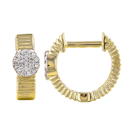 Solid Gold Circle Pave Diamond Fluted Hoop