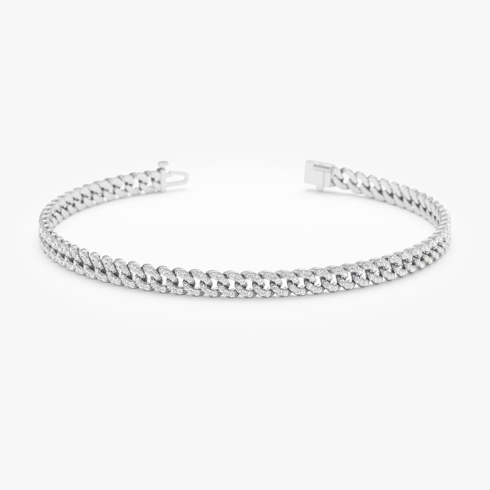 18K Solid Gold 1.07 CTW Diamond Cuban Chain Bracelet