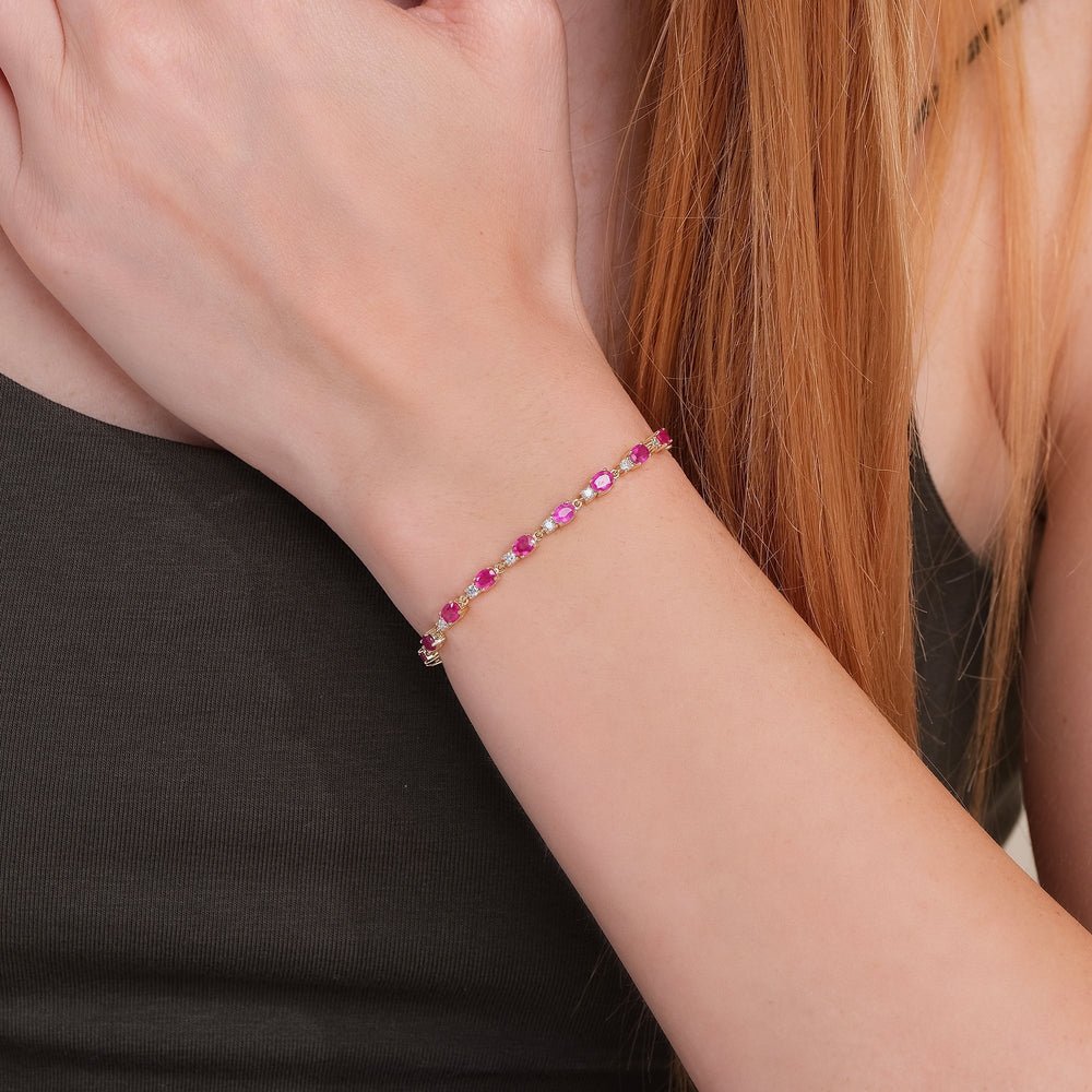 Solid Gold Ruby Diamond Garland Eternity Bracelet