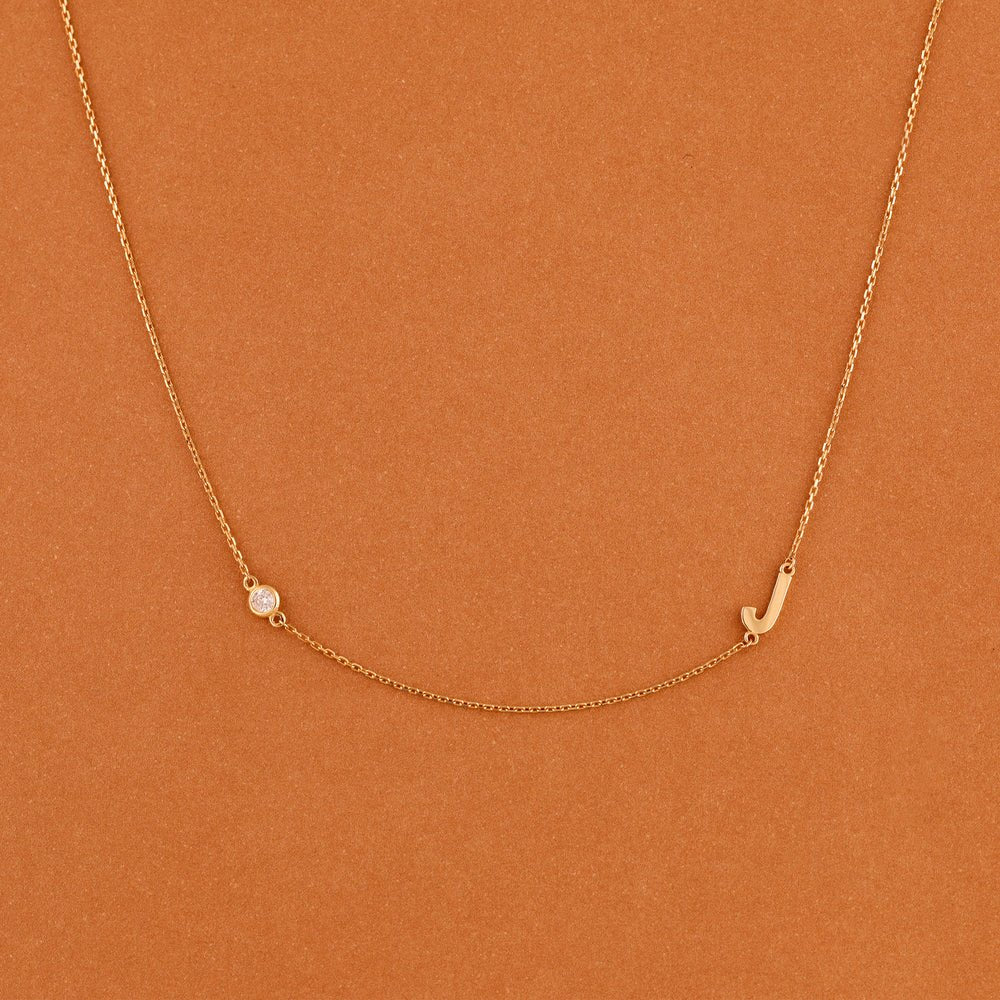 Solid Gold Solitaire Initial & Diamond Necklace