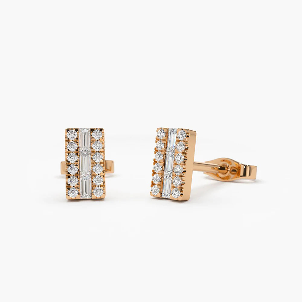 Solid Gold Baguette Diamond Bar Earrings