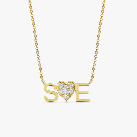 Solid Gold Diamond Heart Initials Necklace (2E5601)