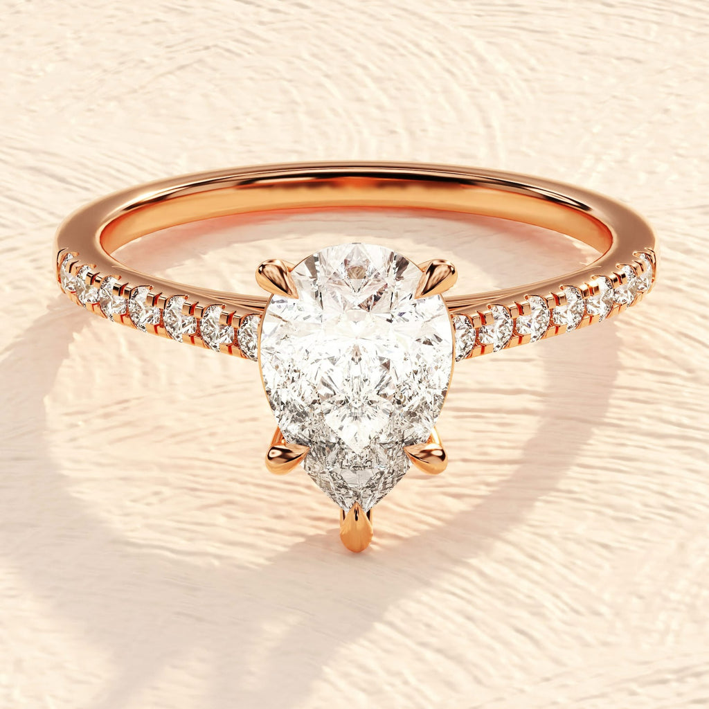 Solid Gold 2ct Pear Cut lab Grown Diamond Engagement Ring