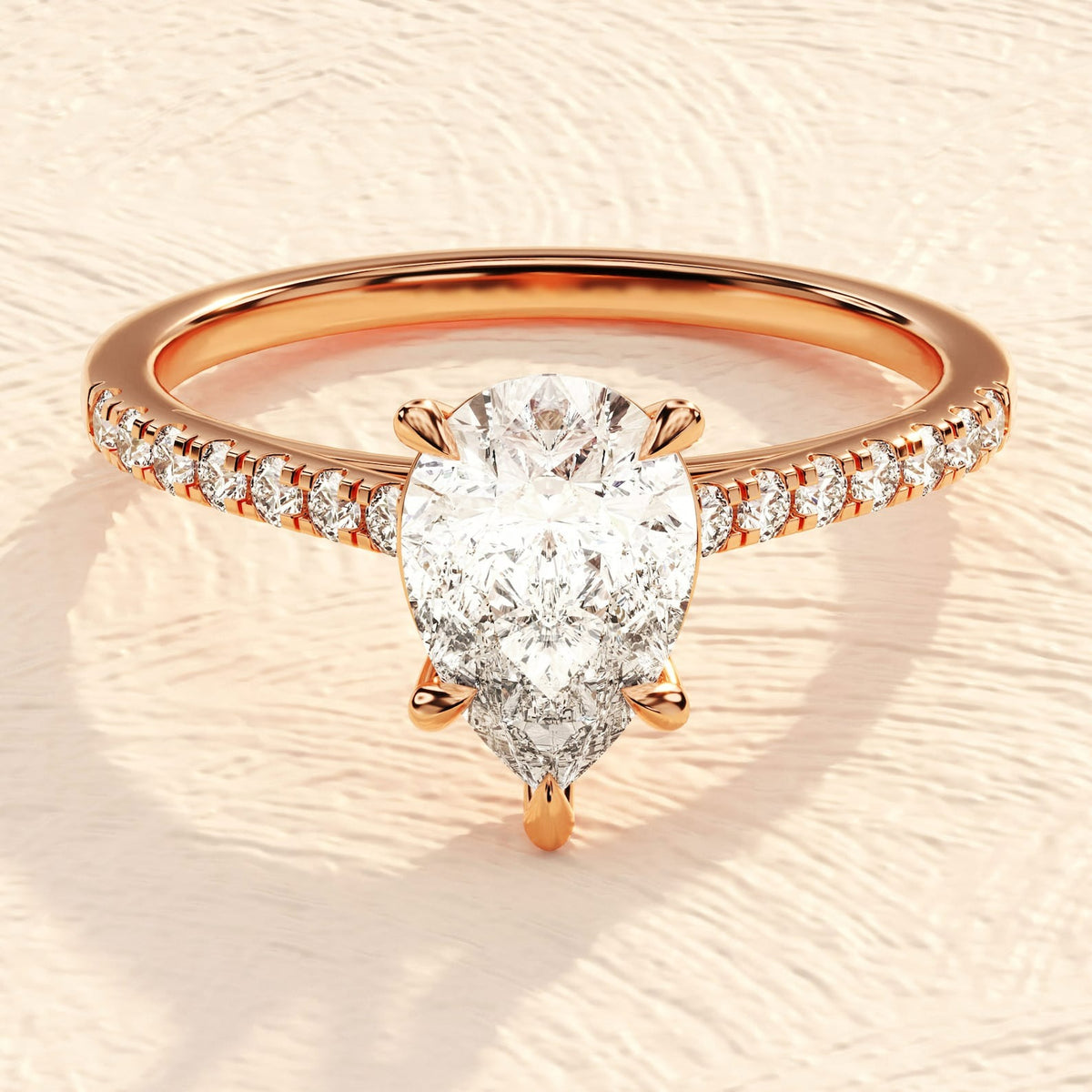 Solid Gold 2ct Pear Cut lab Grown Diamond Engagement Ring