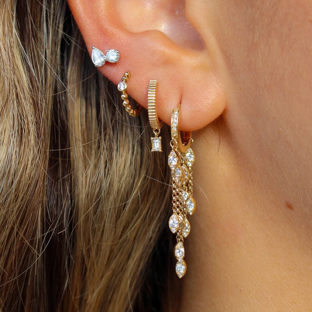 Solid Gold Ball Bezel Diamond Hoop Earring