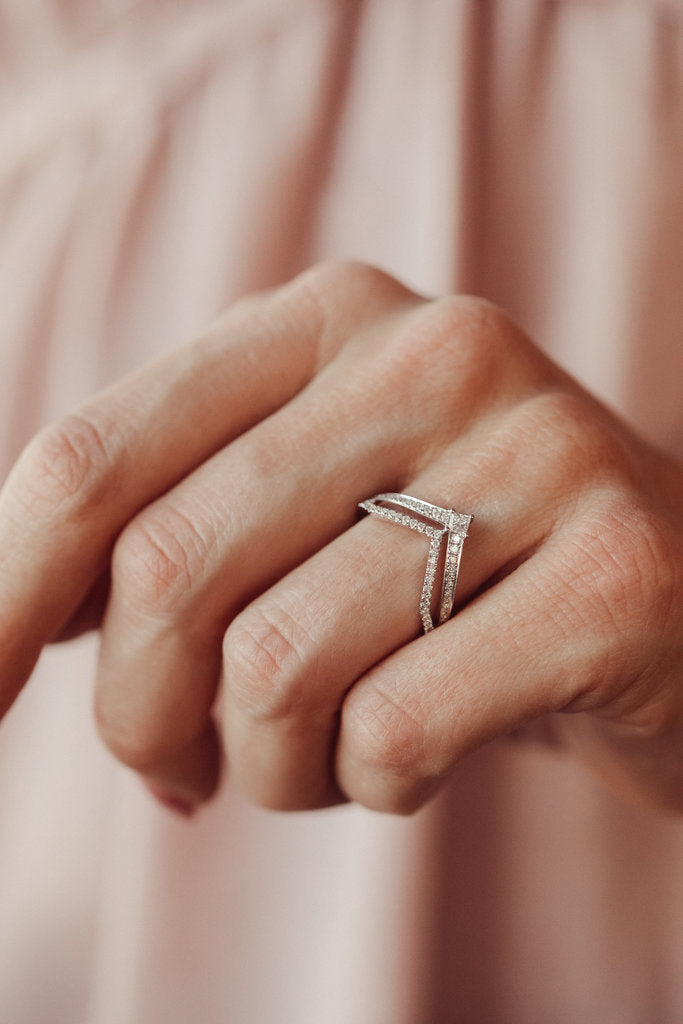 Solid Gold Double Row Pave Tracer with Princess Cut Diamond Band
