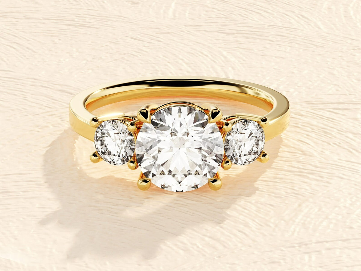 Solid Gold Three Stone Anniversary Solitaire Ring 3 ct. Lab Grown