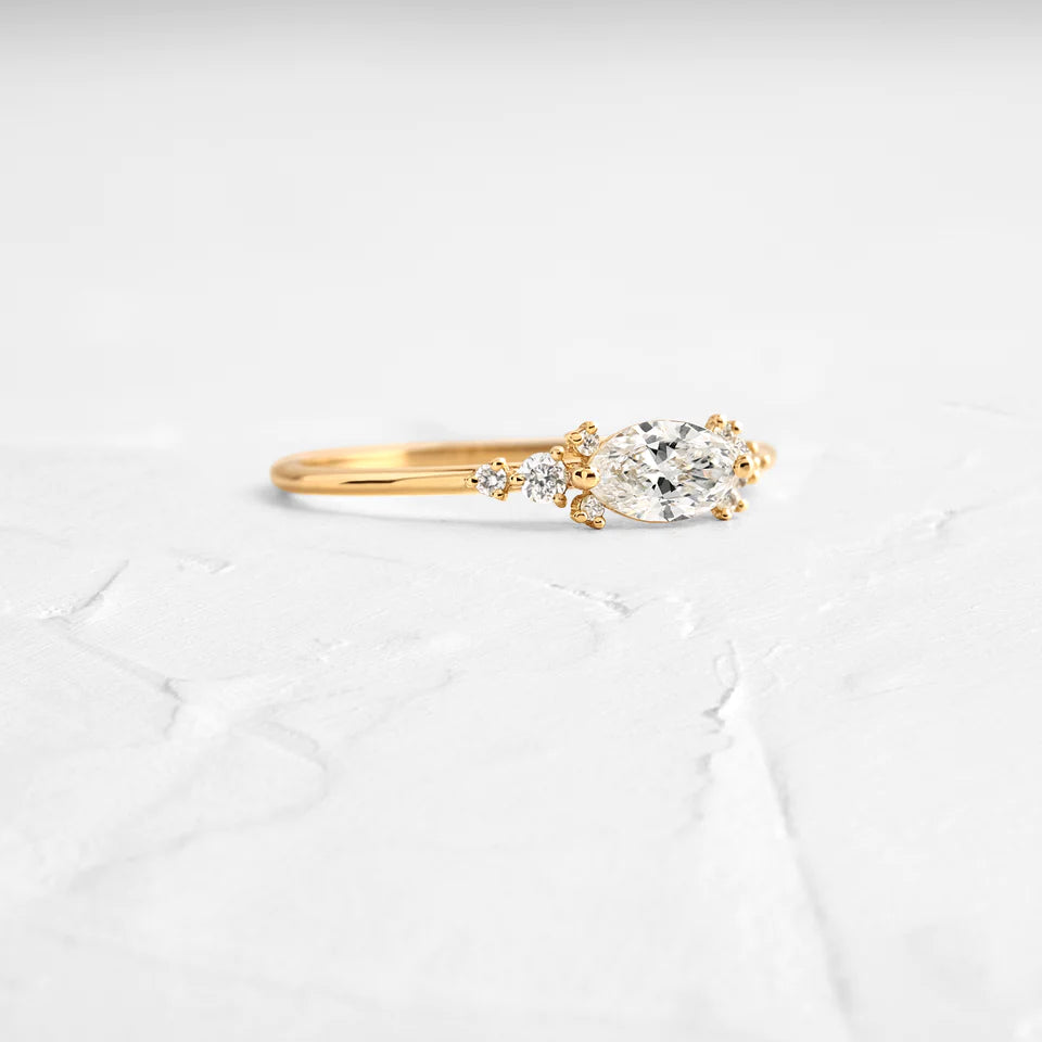 Solid Gold Aperture Ring, 0.35ct. Marquise Cut Diamond Moissanite Ring